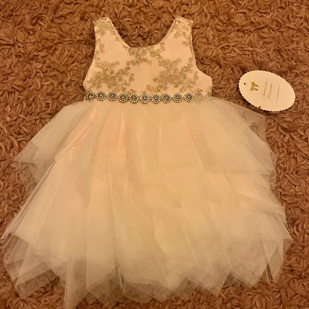 Elegant American Princess Cream 12m Dress with Floral Embellishments